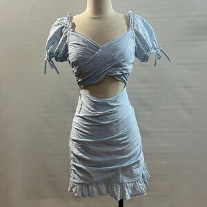 Shein light blue cut-out mini dress with puff sleeves Size XS